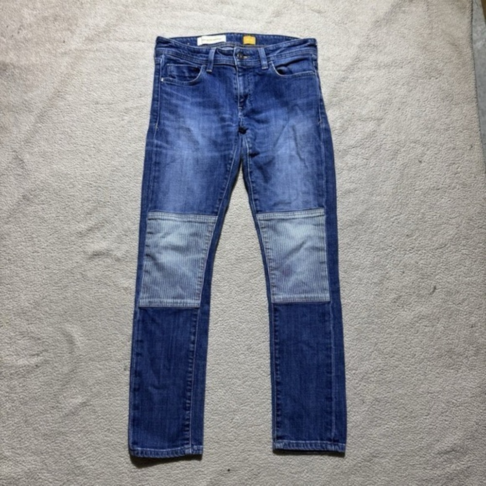 Pilcro And The Letterpress Jeans Womens 27 Blue Denim Striped Knee Patch 28x28